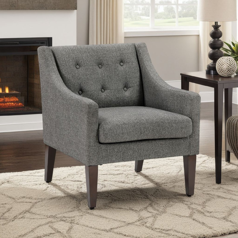 Fauteuil d'appoint Ginna, polyester capitonné à boutons bleu mer, Beige