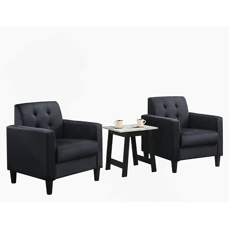 Ensemble de salon avec fauteuils et table de bout en velours noir Ezio, Velours noir