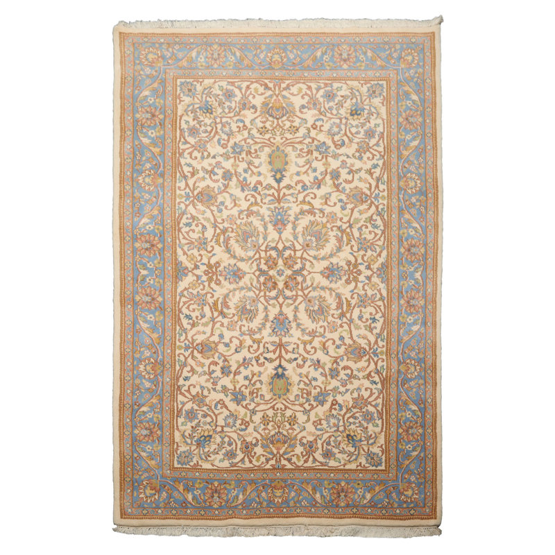 Tapis ivoire français en laine noué à la main 5 pi 6 po x 8 pi 6 po Aubusson