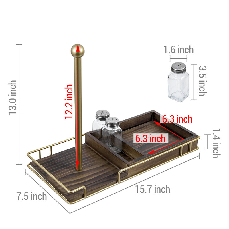 Metal and Solid Wood Freestanding Paper Towel Holder