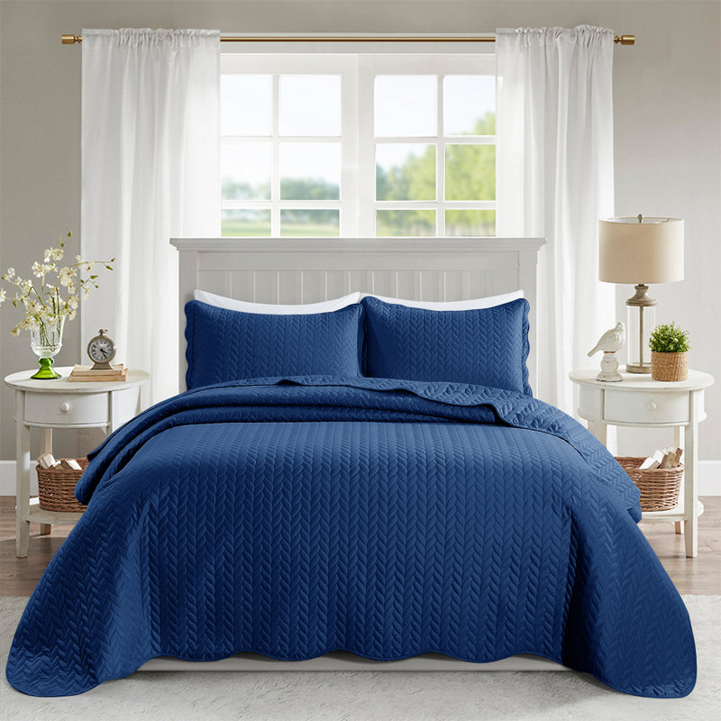 Ensemble de couvre-lit gaufré de qualité supérieure avec taies d'oreiller assorties, Marine