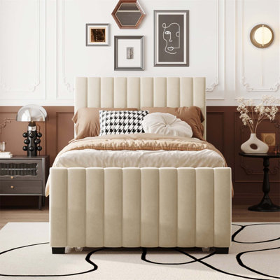Lit plateforme tapissier simple en velours avec lit gigogne, parfait pour les chambres d'amis et les solutions peu encombrantes