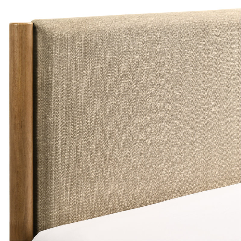 Grand lit plateforme en bois d'hévéa noyer - tête de lit tapissier pour lit de taille, noyer, fabrication et confort