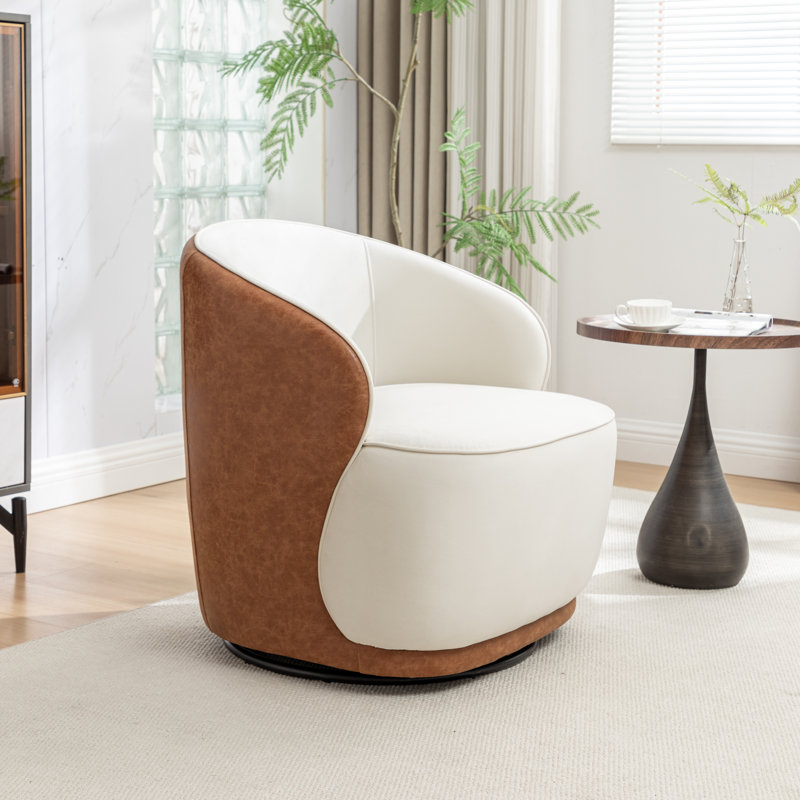 Fauteuil demi-tonneau pivotant en velours Stith, Velours brun / beige
