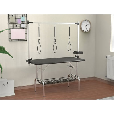 Foldable Grooming Table Adjustable Height Arms Pet Station with Nooses, Mesh Tray, Tool Organizer