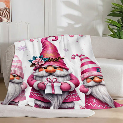 Couverture rose 1pc pour gnomes de Noël, décorations des Fêtes mignonnes, couverture douce en flanelle festive pour canapé / lit / voyage 50 * 60