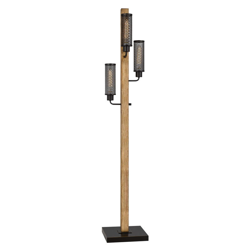 60W X 3 Lenox Lantern Style Rubber Wood Metal Floor Lamp 61"H