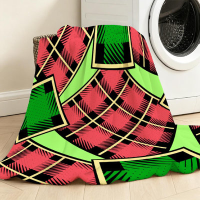 Jeté en flanelle vert ultra doux, imprimé damier de Noël et imprimé recto
