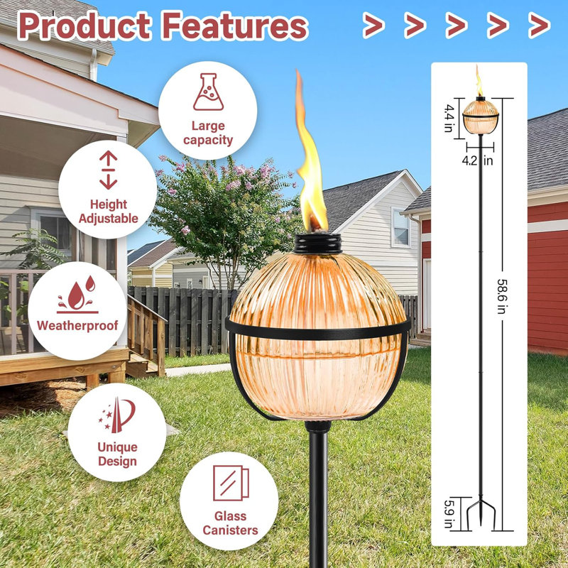 Ensemble de 4 torches de jardin en verre de 16 oz