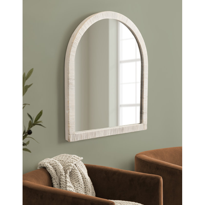 Radcliff Arched Rattan Bathroom Wall Mirror, 32" H x 28" W, White