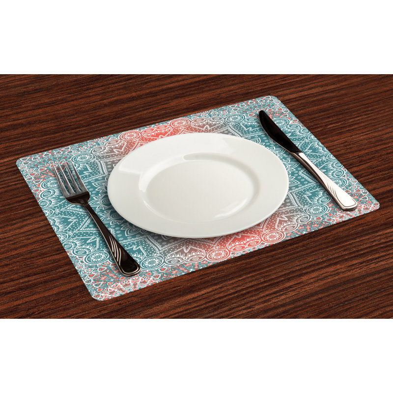Crawfordsville Boho Old Placemat, Coral/Teal
