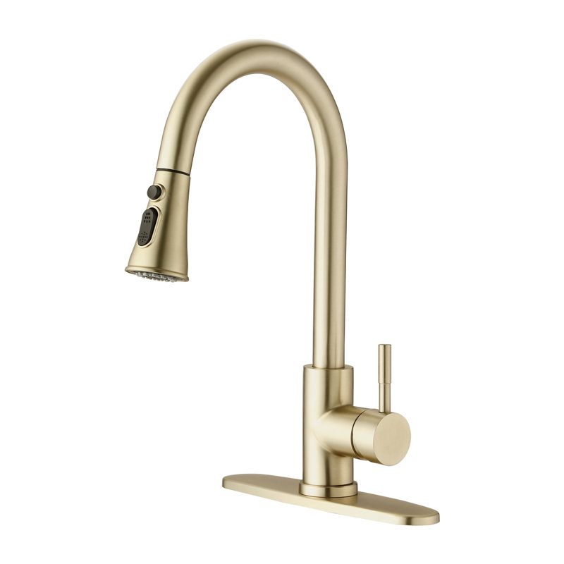 SOUEEUM Pull Down Kitchen Faucet, Brushed Gold