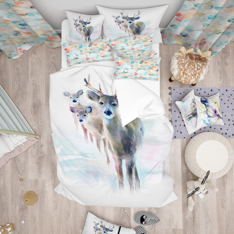 Ensemble de housse de couette designart magnifique cerf avec big cornes, Housse de couette grand + 2 taies décoratives