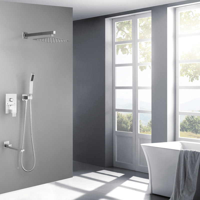 Luxury Rain Mixer Shower - 10" Square Bathroom System In Brushed Nickel 10 Inch, Brushed Nickel