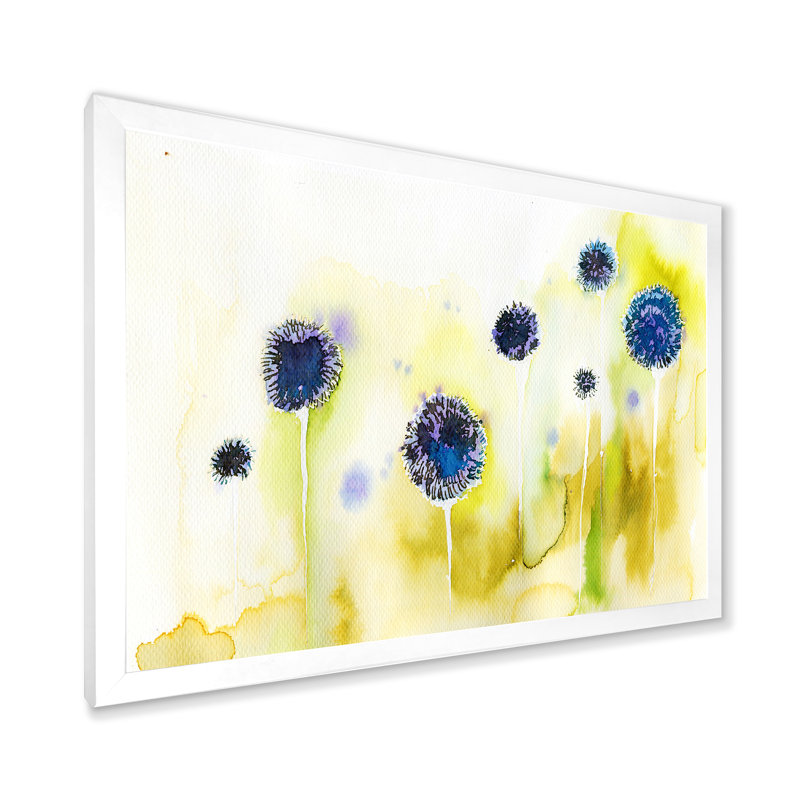 Fleurs bleues dans la prairie - Peinture sur toile, Cadre photo blanc, H 30 po x l 40 po x 1,5 po