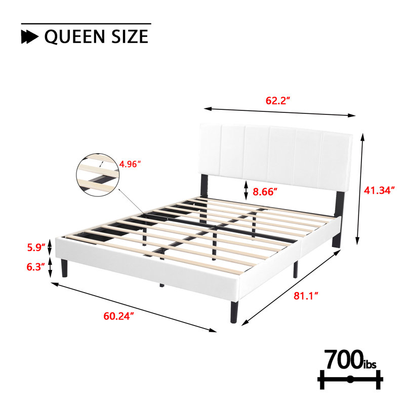 Lit plateforme tapissier, Grand, Blanc