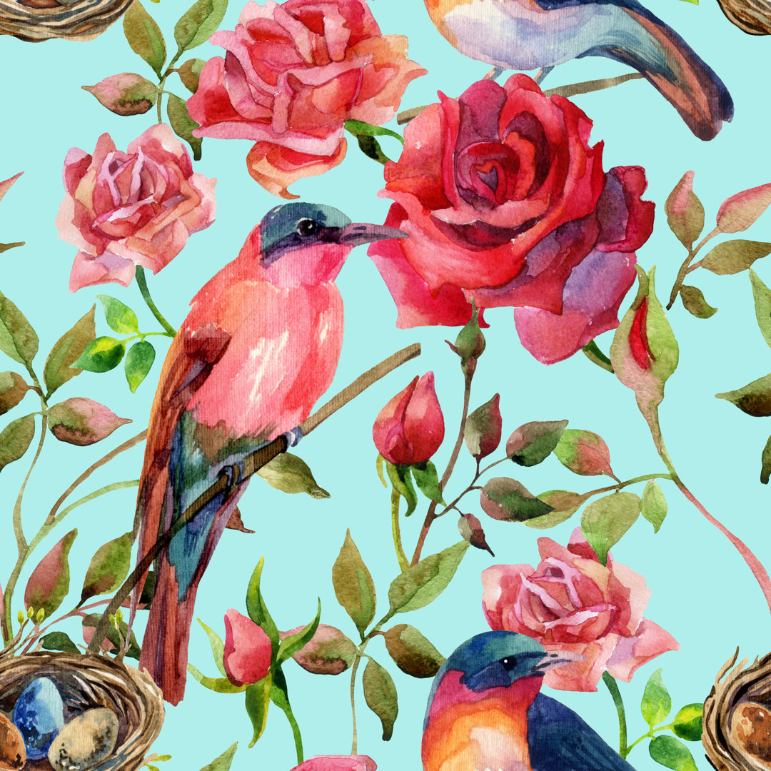 Birds On The Red Roses von Tanya Syrytsyna - Leinwanddrucke