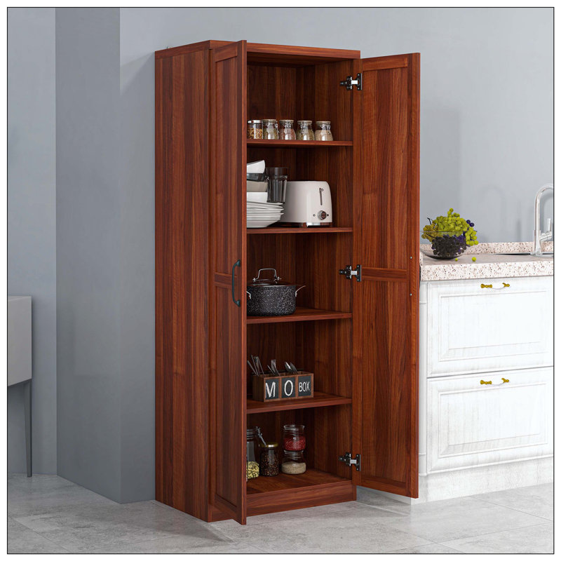 Garde-manger à 2 portes, armoire de rangement autoportante avec tablettes à 5 niveaux et 2 tablettes réglables pour la salle à manger