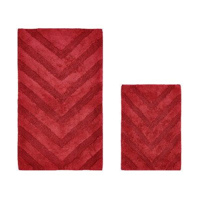 Ensemble de tapis pour salle de bain à chevrons 100% coton Annaclara Premium GSM 1990 à 2 pièces avec envers en latex antidérapant, certifié OEKO-TEX®, super absorbant et lavable à la machine, rouge