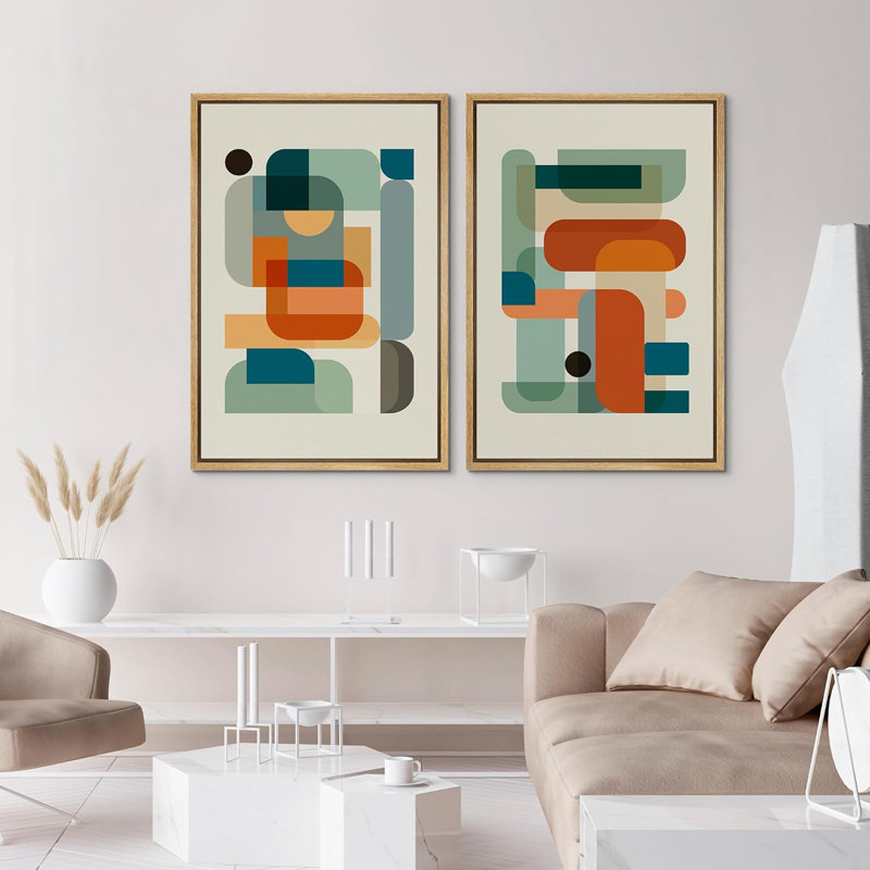 Forme Mid-Century, Mid-Century, géométrique, blocs de couleurs, collage, formes abstraites, œuvre d'art moderne, chambre à coucher minimaliste