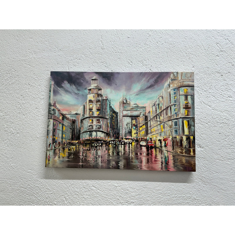 Art mural en verre Madrid Gran Via: Toile imprimée, paysage de ville, 1P, 23,7 po H x 31,6 po l