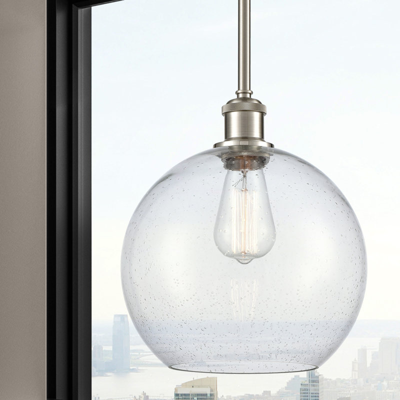 Luminaire suspendu sphère 1 lumière Baran, Grainé, Ampoule DEL 6 watts Vinage, Nickel satiné brossé