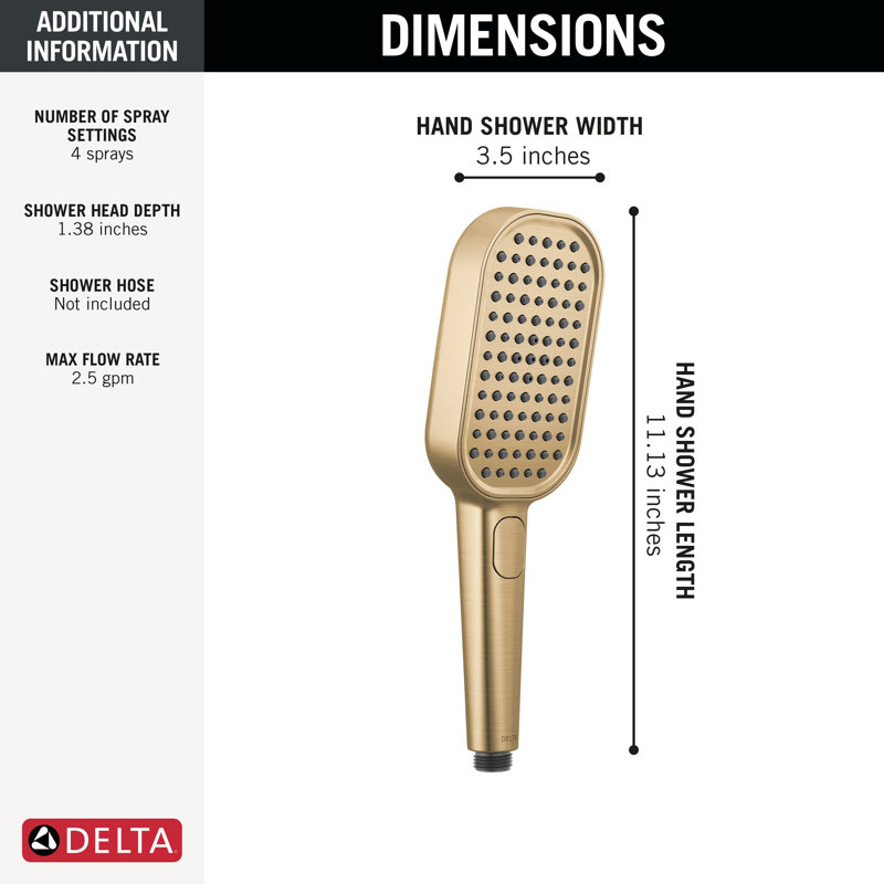 Pomme de douche à main 4 réglages Delta or brossé, 2,5 gallons par minute, Lumicoat® bronze champagne, 2.5