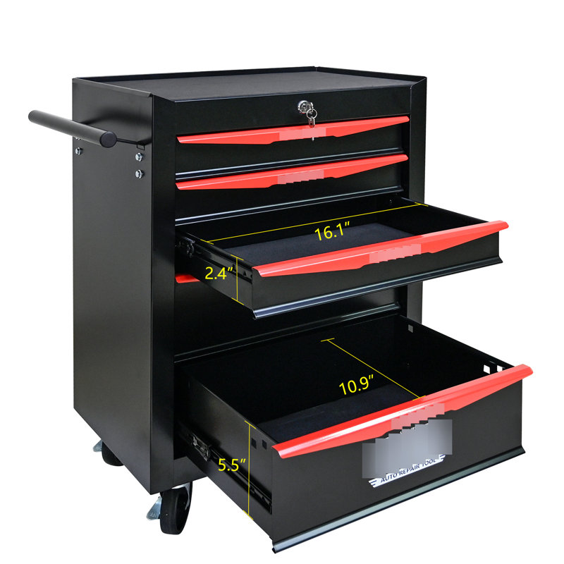 20" 5 Tool Chest With Lockable Function And Mobile Wheels - Black&Red Black+Red 5 Drawers Box Removable Feature Powder Coating