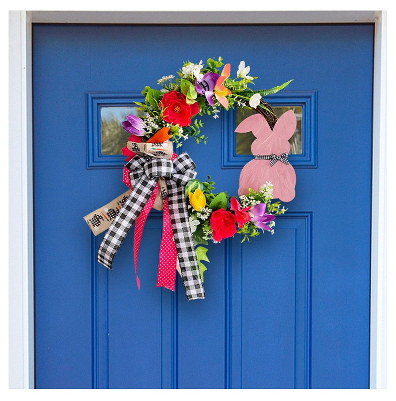 Couronne de Pâques en bois avec couronne et porte suspendue