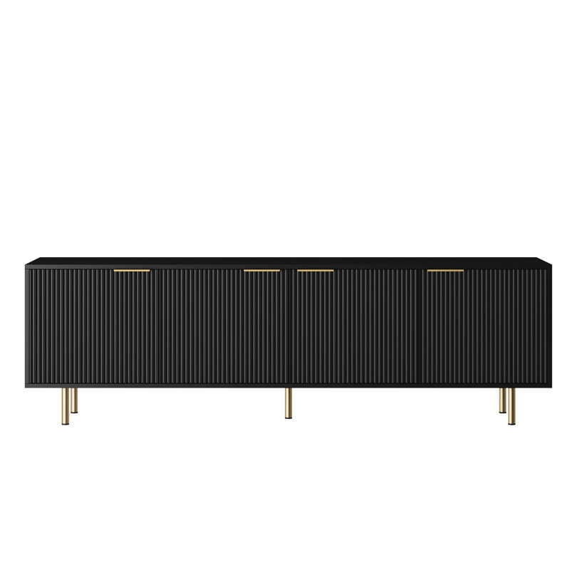 68" Tv Stand In Black Fluted Style, Power Outlet, Storage For 55+ Inch Tv, Entertainment Center, Living Room Furniture Modern With Accent And 68",