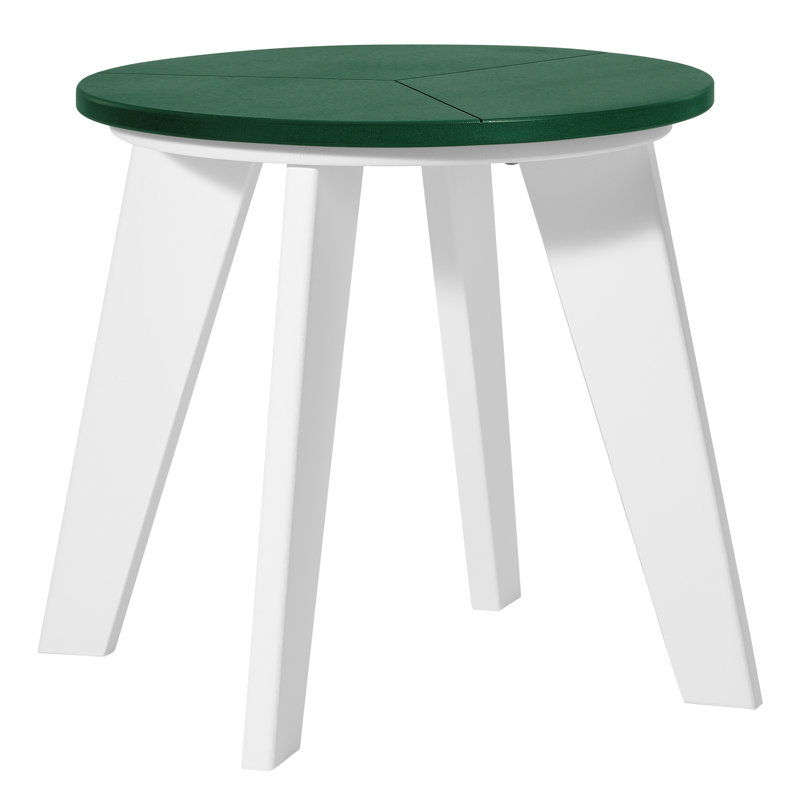 Outdoor Round 18" End Table, White, Dark Green