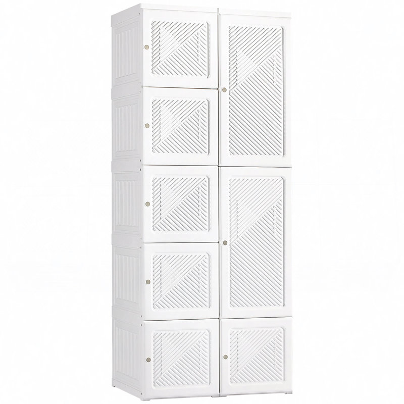 Armoire-penderie portative, armoire de chambre pliante, rangement pour vêtements avec compartiments à cubes, tringle à vêtements, portes magnétiques, blanc