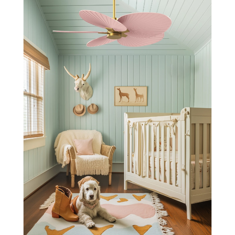 Alessandra Tropical - Five Blade Ceiling Fan - Matte White Finish - Matte White Blades, Light Pink, Brushed Brass