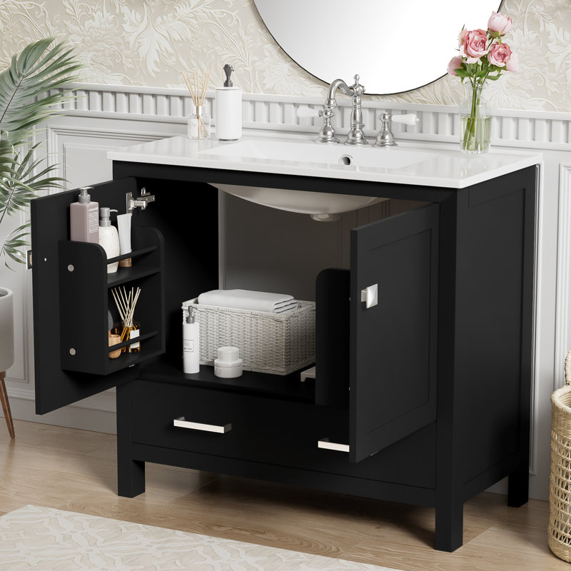 36" Single Bathroom Vanity With Ceramic Sink, Black