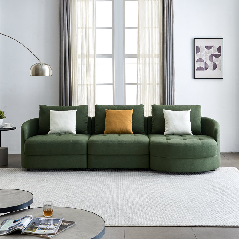 Canapé modulaire 3 pièces Edrikas, Mélange de polyester vert, Accoudoir à droite (vu de face)