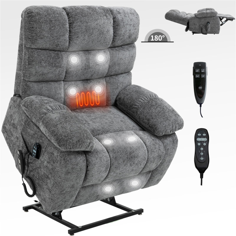 Lift Recliner Chair Heat Massage Dual Motor Infinite Position Up To 350 LBS Large Electric Power Lift Recliners With Power-Remote, Medium-Firm And Heavy Duty