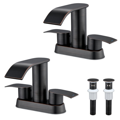 4 in. Centerset Double Handle Waterfall Spout Bathroom Sink Faucet with Pop-up Drain (2 Pack)