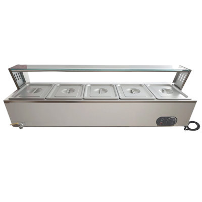 Chauffe-plat commercial en acier inoxydable de 60 pintes avec 5 plaques de cuisson en verre trempé et table de bain à vapeur pour comptoir électrique