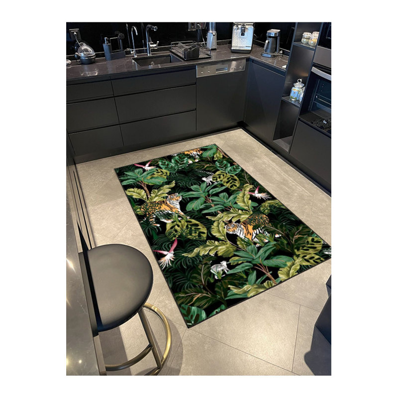 Tapis décoratif moderne à motif floral noir, Sous-tapis carré 3 pi 11 po inclus