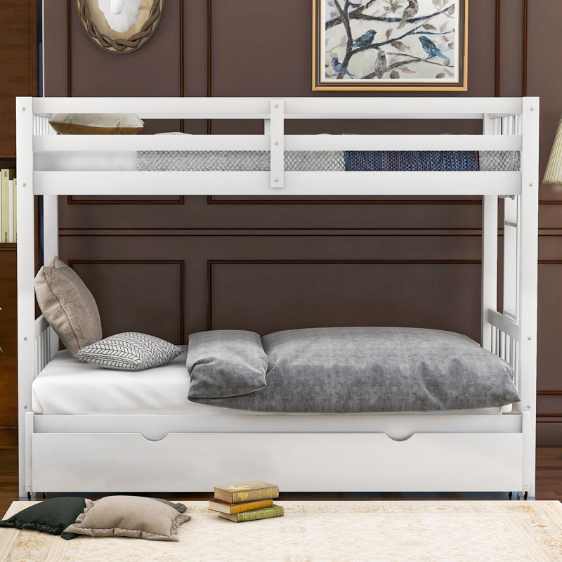  Twin Bunk Bed Frame with Pull-Out Trundle, Space-Saving Sleeper and Guest Solution, Espresso, White