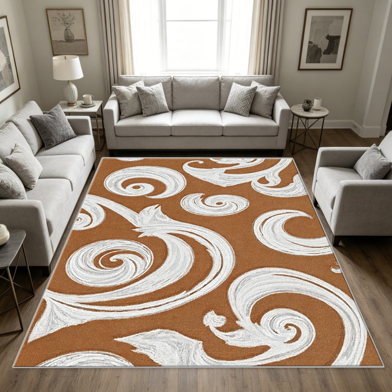 Rust Scroll carpet-easy to clean, machine-washable, soft and comfortable; suitable for door mats, kitchens, living rooms, bedrooms, corridors, and laundry areas. Easy to clean, durable carpet for home decoration.
