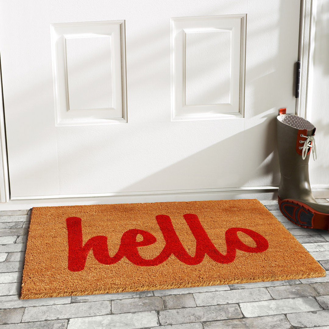 Carlaysia Non-Slip Outdoor Doormat Winston Porter Color: Tan/Red Mat Size: Rectangle 1'5" x 2'5"