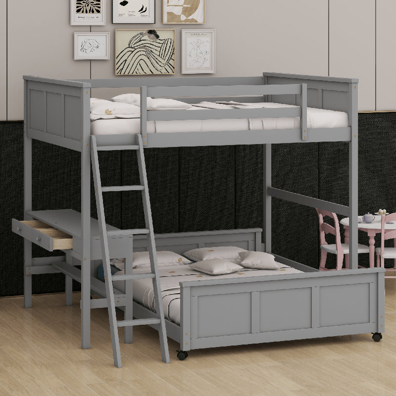 Lit superposé avec bureau, Gris