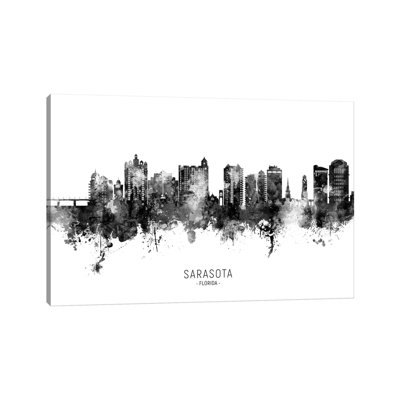 «Sarasota Florida Skyline Name Bw» par Michael Tompsett, impression sur toile tendue