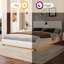 Lit luxueux avec revêtement en similicuir, lumières DEL pour une chambre éblouissante, tête de lit épaisse, haut-parleurs, sans sommier, texture blanche, lumières, épaissie-1880350260