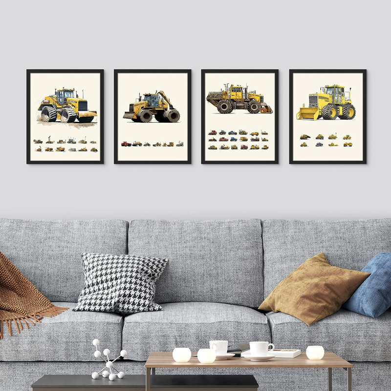 «Kids Tractor Trailer Truck Collage», impression encadrée de 4 pièces, H 10 po x l 8 po x P 1 po, Encadré naturel