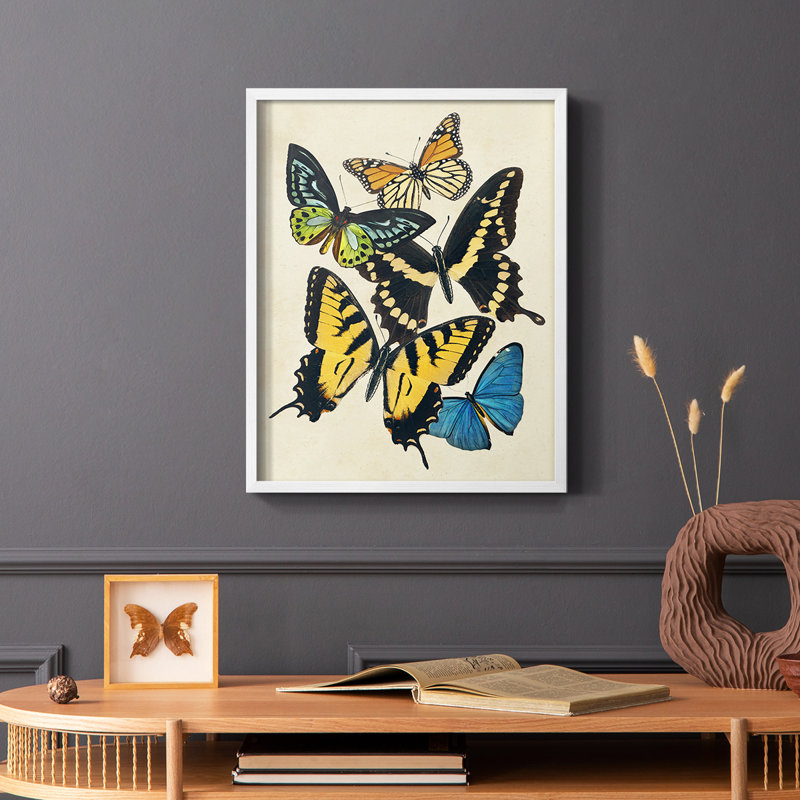 «Collage Butterflies II», reproduction encadrée - bois massif, H 20 po x l 16 po, Blanc