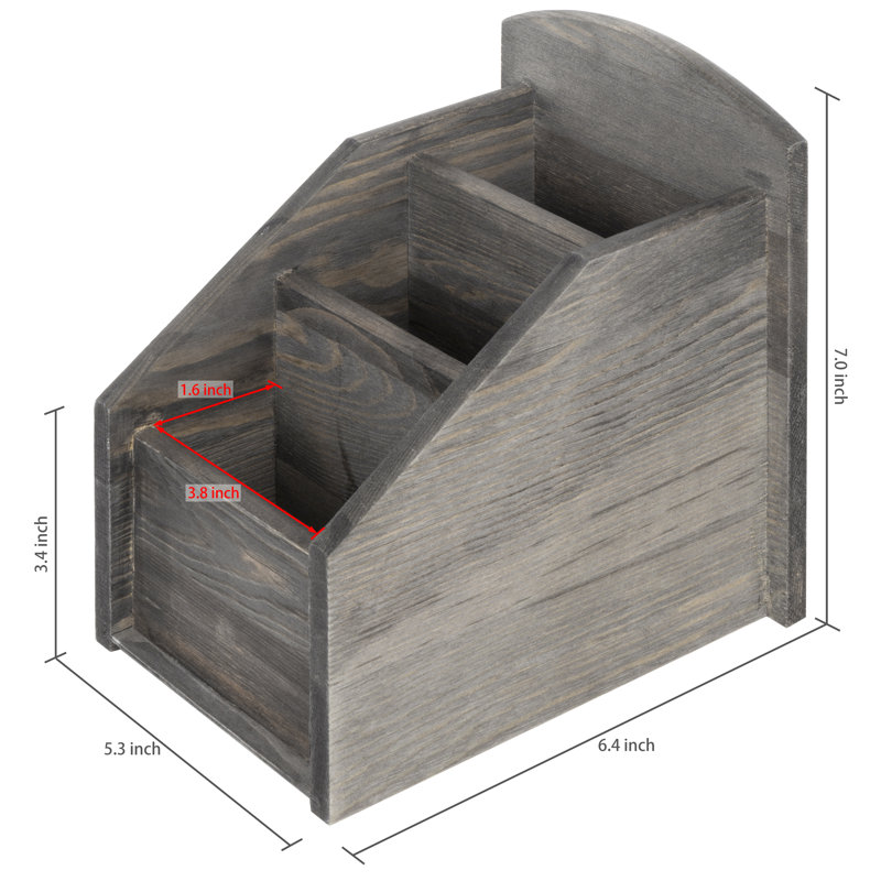 Henline 3-Slot Rustic Torchedwood Remote Control Desk Organiser, Grey