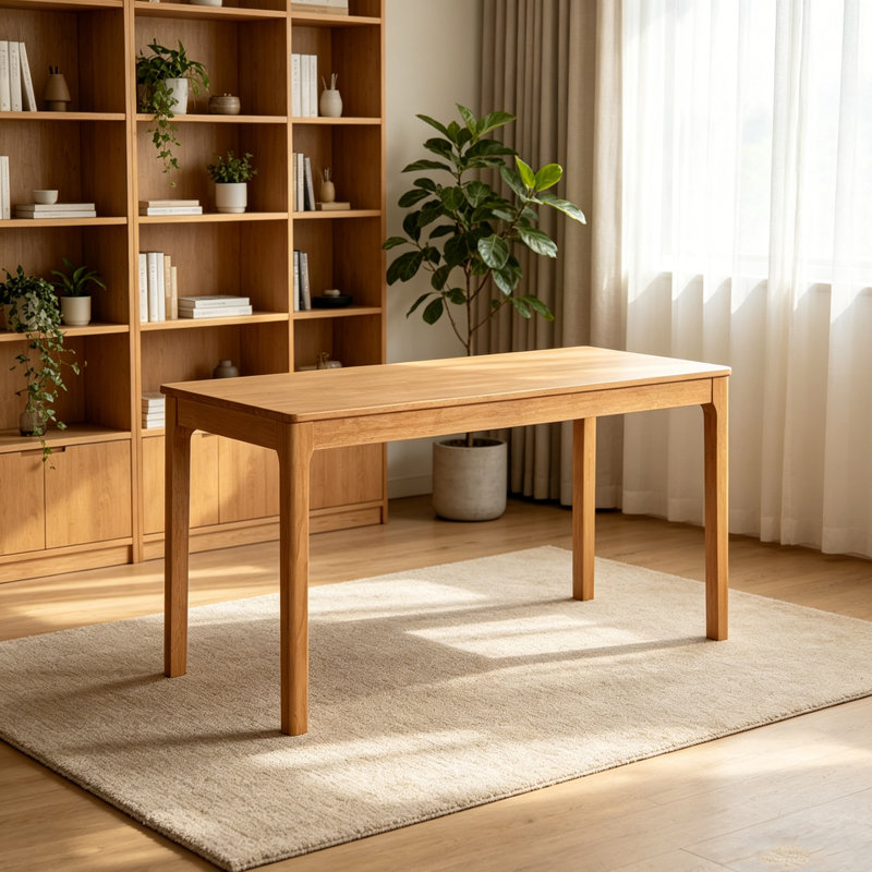 Bureau d'écriture rectangulaire en bois d'hévéa brun clair, H 29,52 po x l 47,24 po x P 22,04 po
