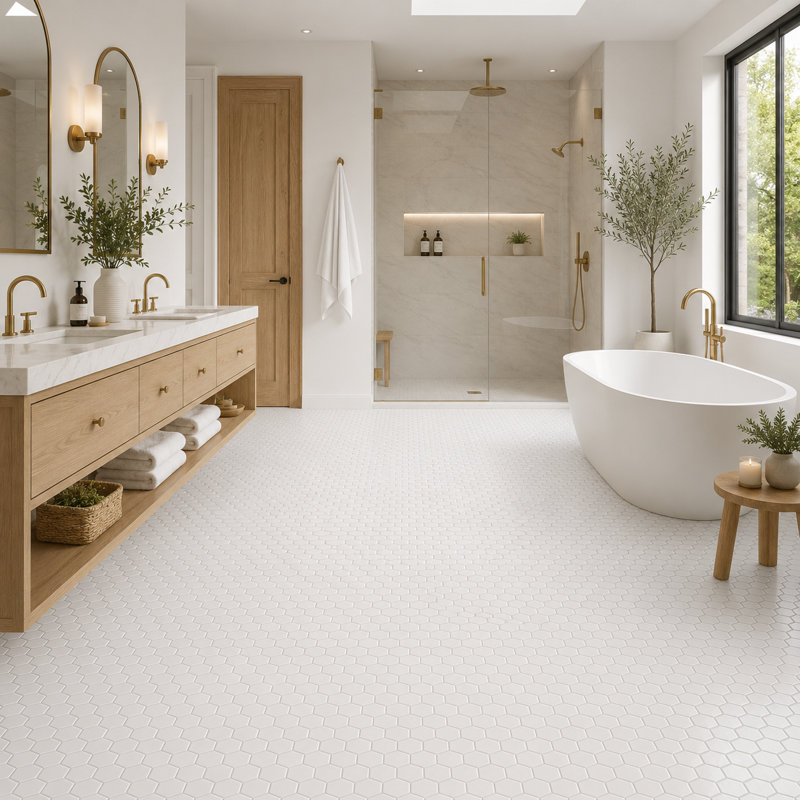 Mosaïques Tuxedo Hexagonales blanches de 5 cm, Hexagone blanc de 2 pouces